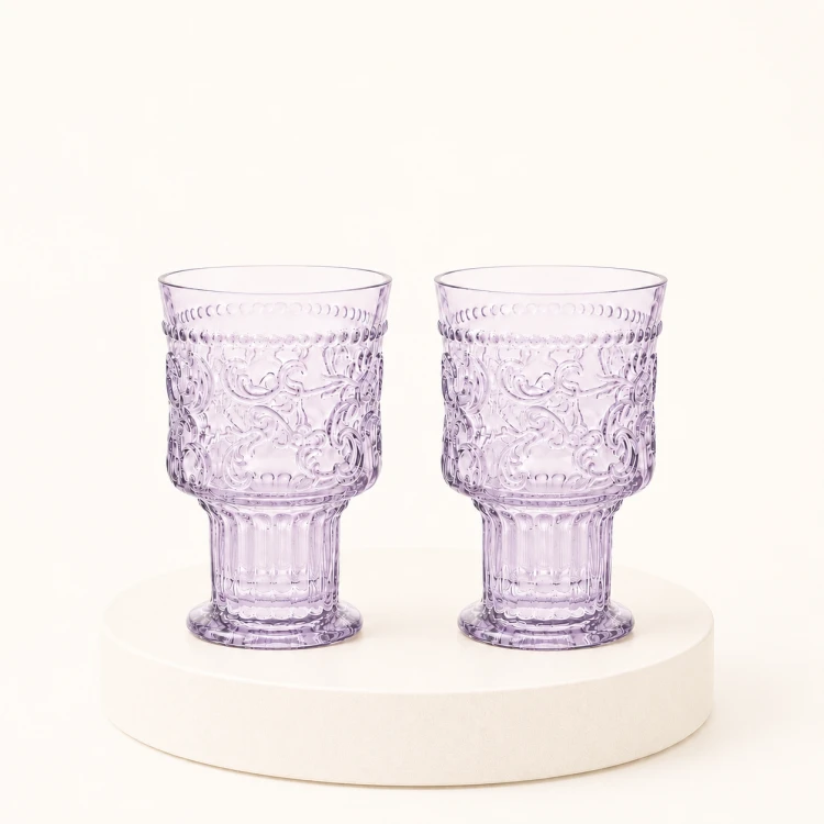 Szklanki Casa Alegre Joy Lavender 330 ml komplet 2 sztuki z dekoracyjnym reliefem