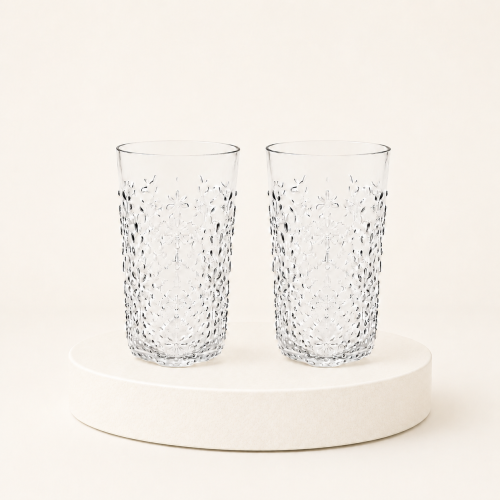 Wysokie szklanki Casa Alegre Floral Highball Clear 520 ml komplet 2 sztuki