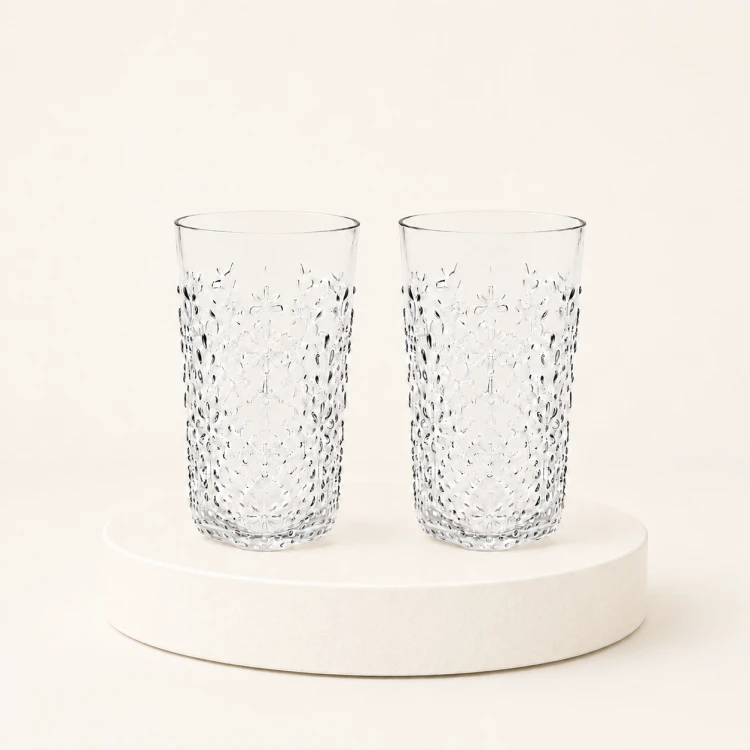 Wysokie szklanki Casa Alegre Floral Highball Clear 520 ml komplet 2 sztuki