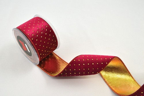 Wstążka aksamitna w grochy, bordowa, 6,7 cm × 4,5 m – aranżacja