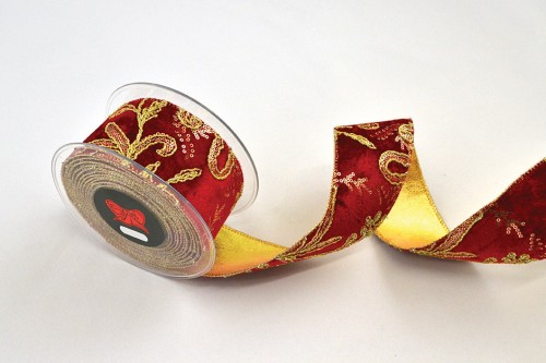 Wstążka haftowana Burgundy, czerwono-złota, 10 cm × 4,5 m – aranżacja