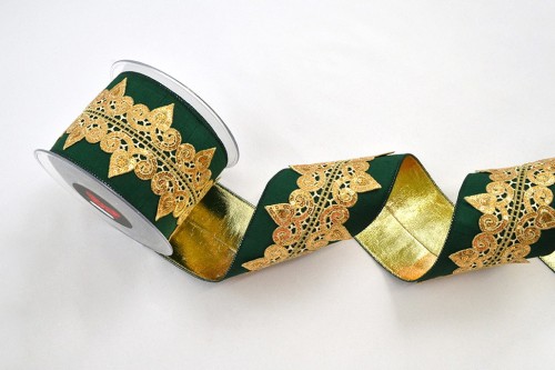 Wstążka dekoracyjna Orlandria, zielono-złota, 10 cm × 4,5 m – aranżacja