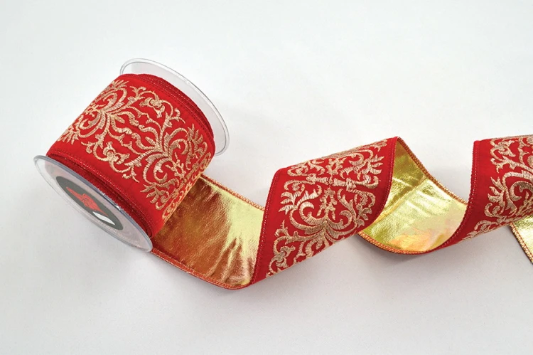 Wstążka dekoracyjna Elif, czerwono-złota, 9,5 cm × 4,5 m – aranżacja