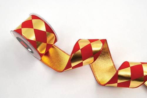 Wstążka dekoracyjna Arlecchino, czerwono-złota, 6,7 cm × 4,5 m – aranżacja
