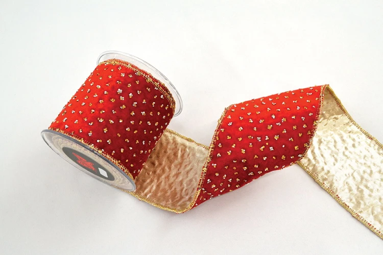 Wstążka dekoracyjna Portabella, czerwono-złota, 10 cm × 4,5 m – aranżacja