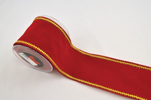 Wstążka aksamitna ze złotą nitką, czerwona, 10 cm × 4,5 m – aranżacja