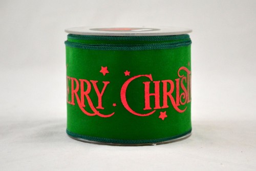 Wstążka aksamitna Merry Christmas, zielono-czerwona, 6 cm × 9 m – aranżacja