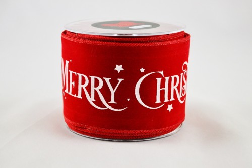 Wstążka aksamitna Merry Christmas, czerwono-biała, 6 cm × 9 m – aranżacja
