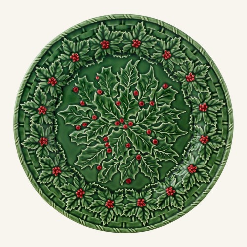 Ceramiczny podtalerz świąteczny z ostrokrzewem 34 cm Bordallo Pinheiro Holly