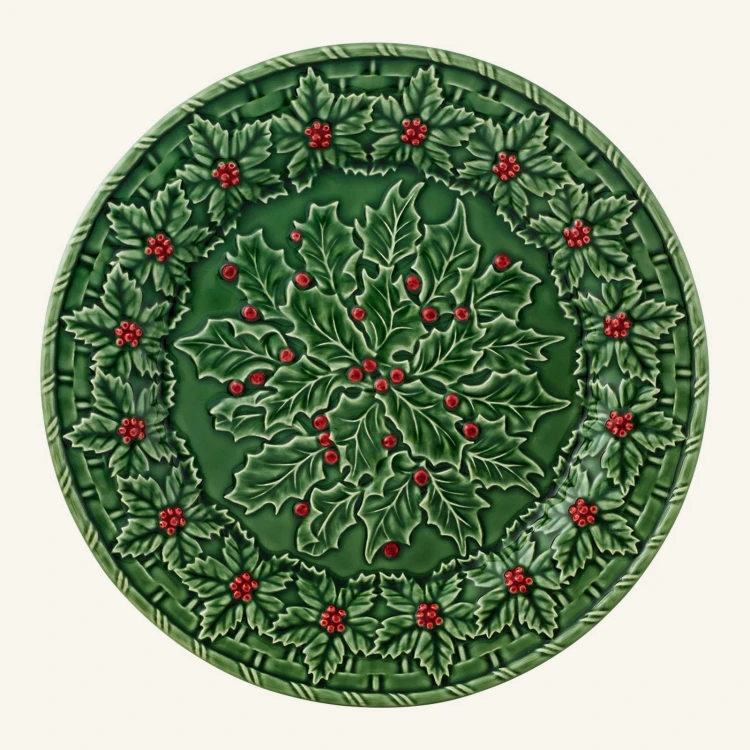 Ceramiczny podtalerz świąteczny z ostrokrzewem 34 cm Bordallo Pinheiro Holly