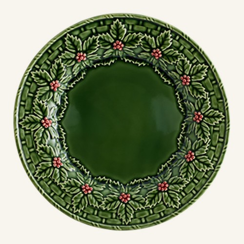 Ceramiczny talerz obiadowy świąteczny z ostrokrzewem 29 cm Bordallo Pinheiro Holly